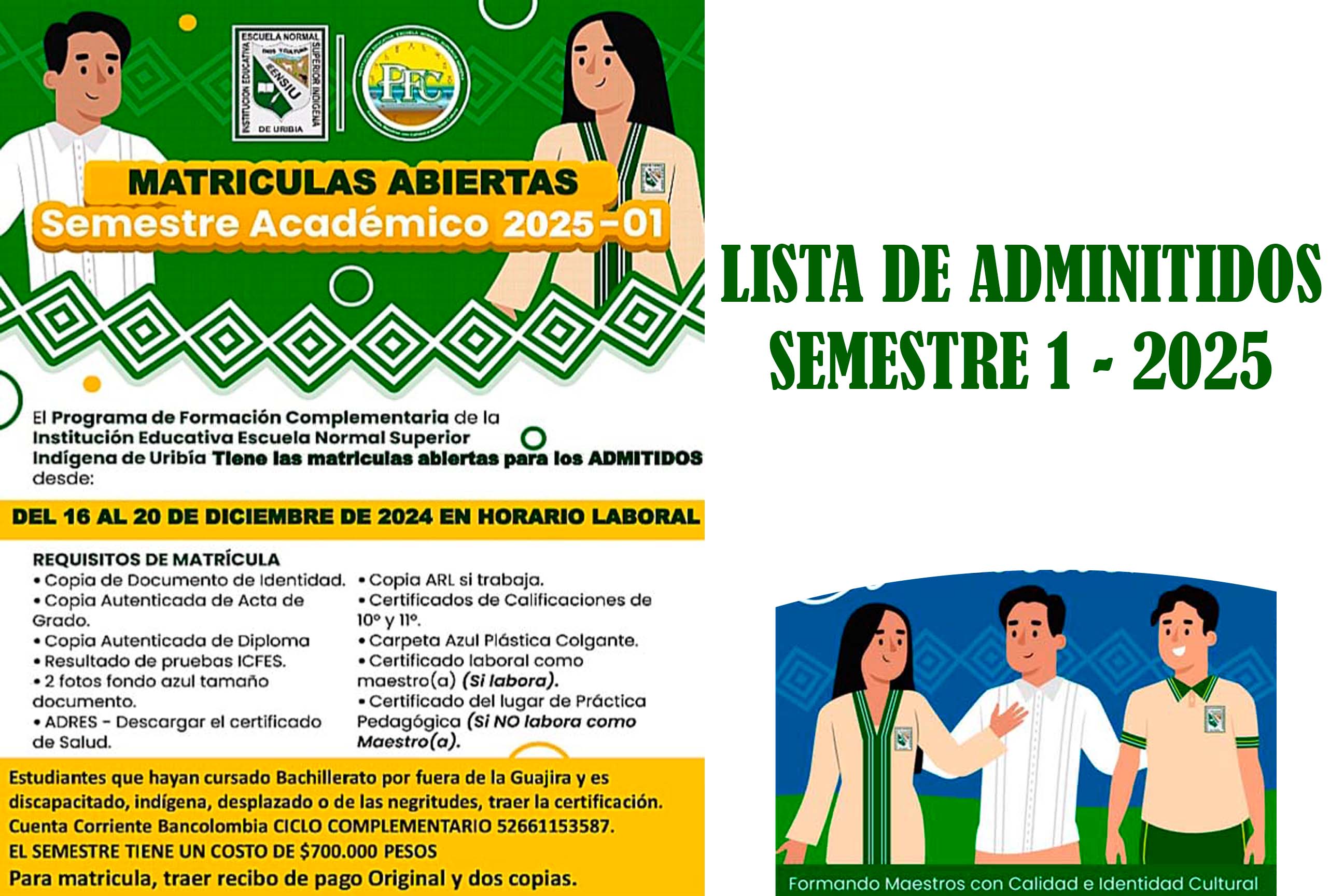 Admitidos para el Semestre 1 del Año 2025